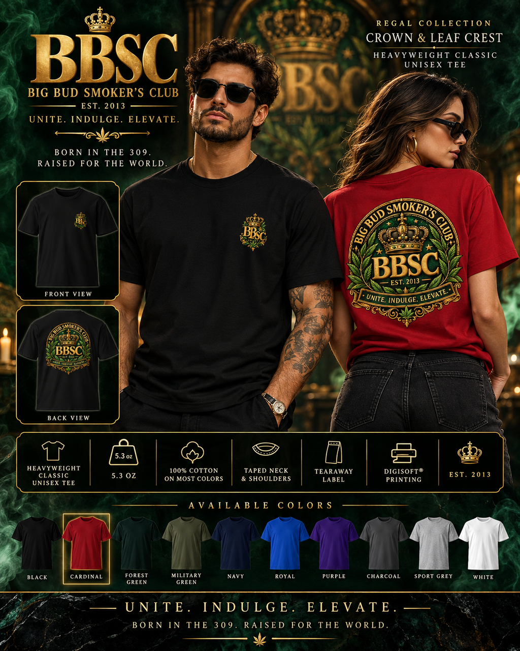 BBSC Regal Collection – Crown & Leaf Crest Heavyweight Unisex T-Shirt