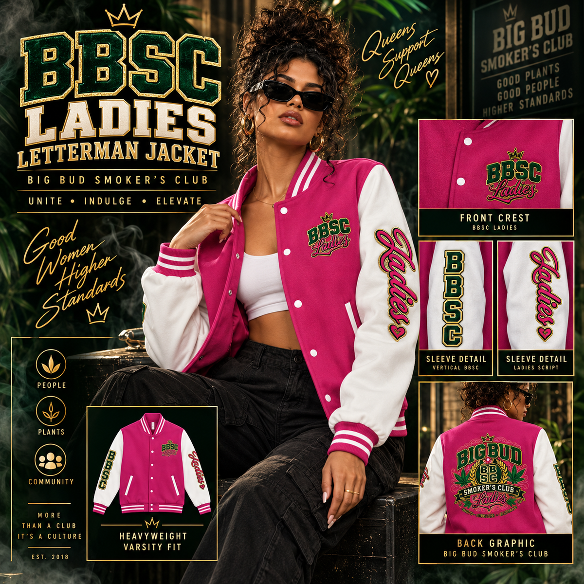 BBSC Ladies Letterman Jacket | Big Bud Smokers Club Varsity Streetwear