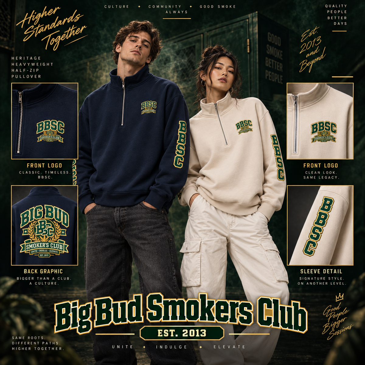 BBSC Heritage Heavyweight Half-Zip Pullover – Varsity Edition lifestyle campaign image
