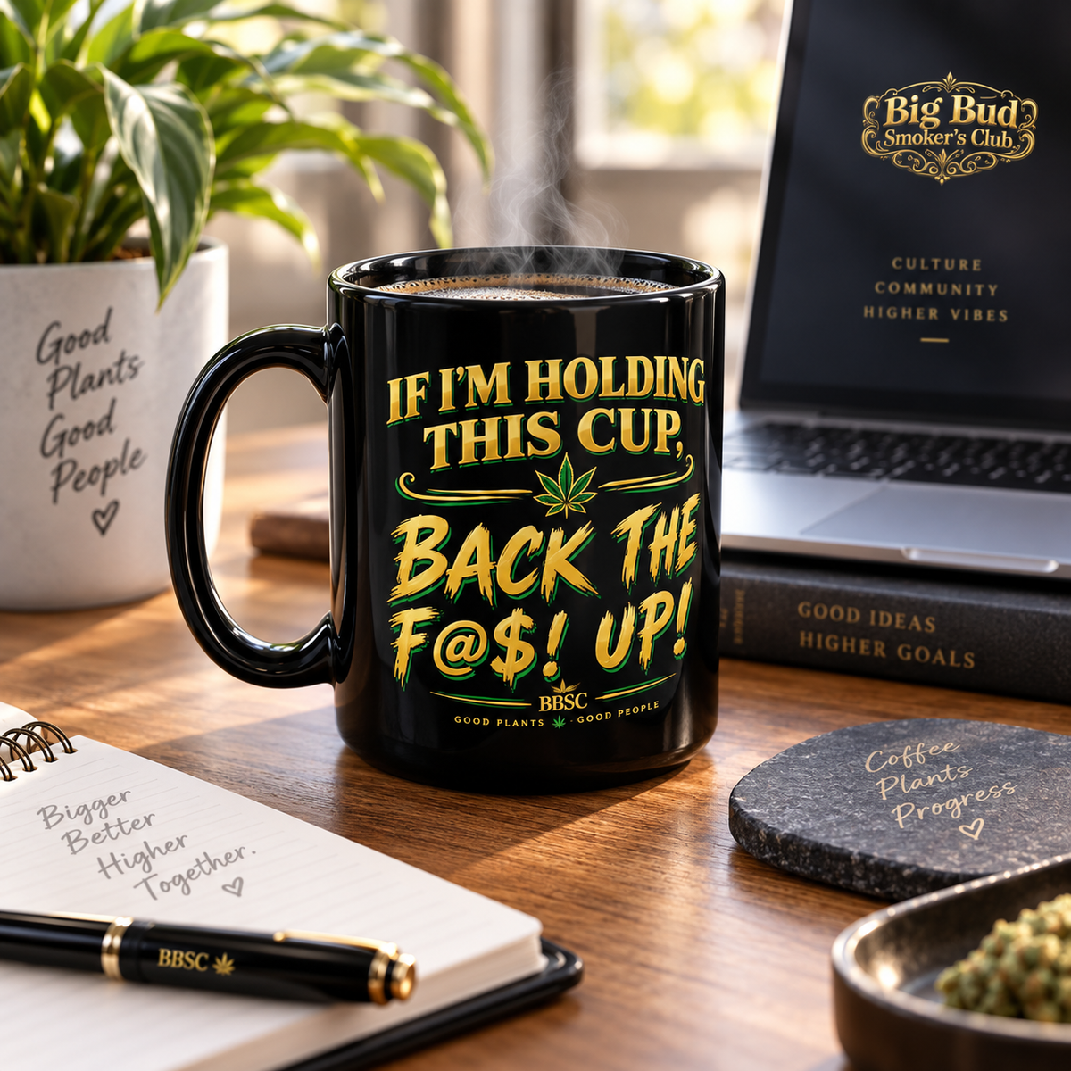 BBSC “Back the F@$! Up” Black Glossy Mug – Cannabis Culture Coffee Cup