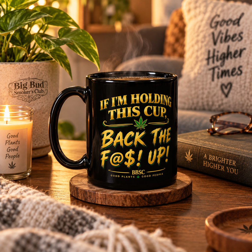 BBSC “Back the F@$! Up” Black Glossy Mug – Cannabis Culture Coffee Cup