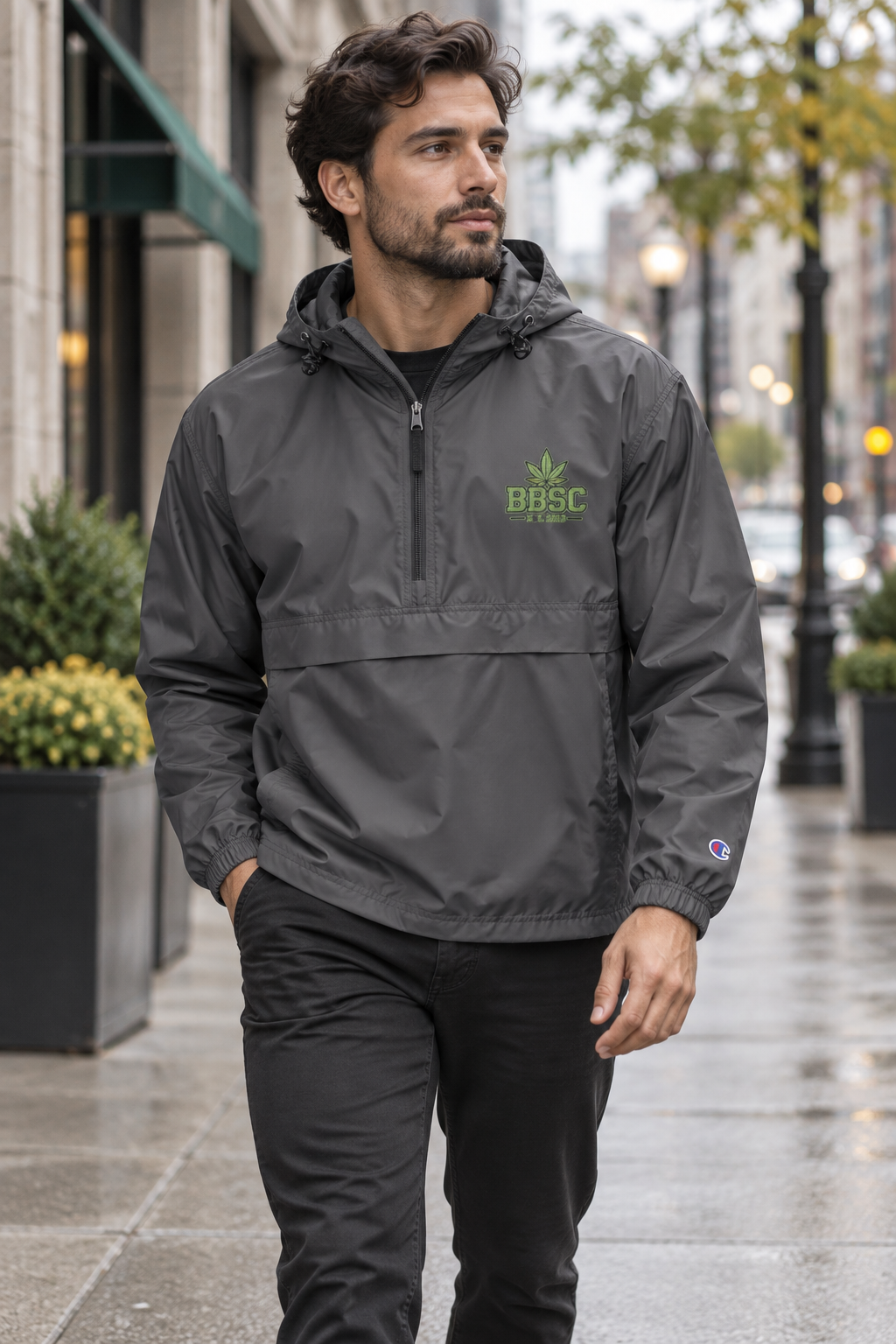 BBSC 309 Packable Champion Anorak graphite downtown lifestyle mockup