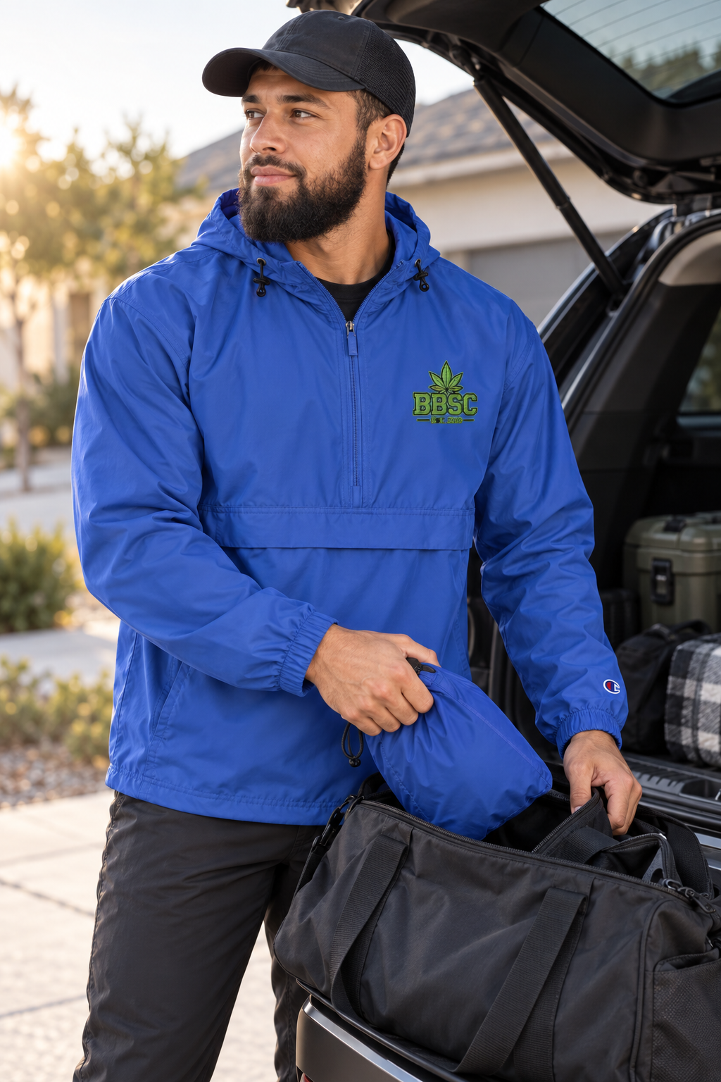 BBSC 309 Packable Champion Anorak royal blue weekend travel lifestyle mockup
