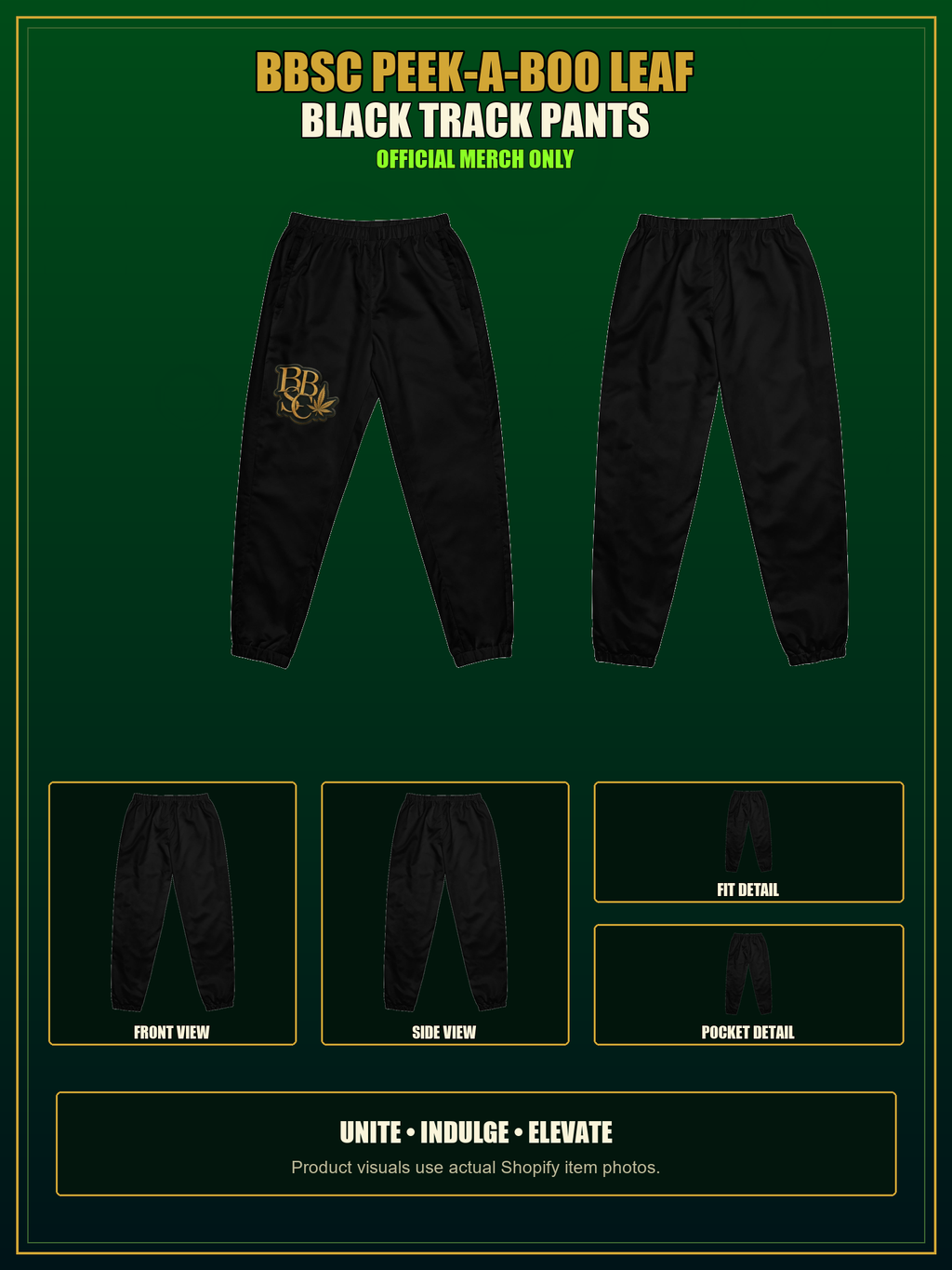 BBSC Peek-a-Boo Leaf Track Pants — Black authentic BBSC product presentation