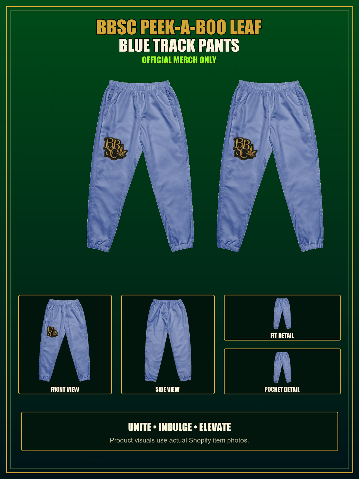 BBSC Peek-a-Boo Leaf Track Pants — Blue authentic BBSC product presentation