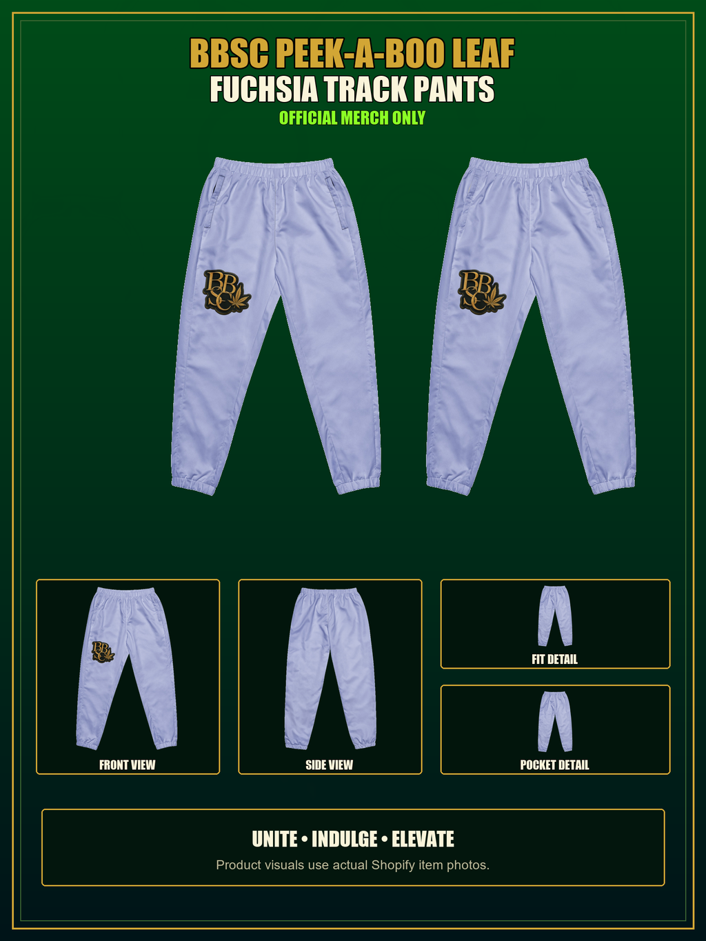 BBSC Peek-a-Boo Leaf Track Pants — Fuchsia authentic BBSC product presentation
