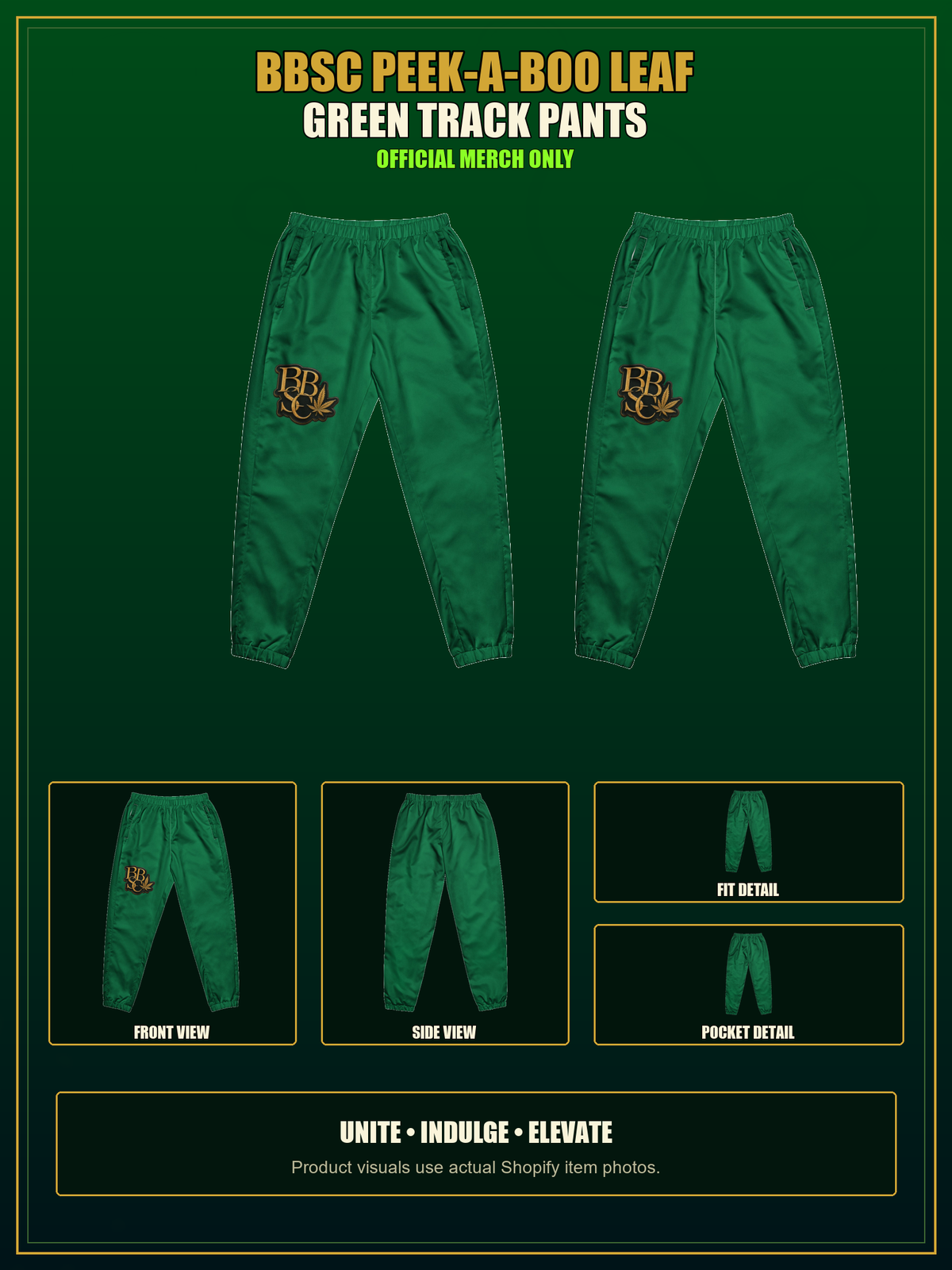 BBSC Peek-a-Boo Leaf Track Pants — Green authentic BBSC product presentation