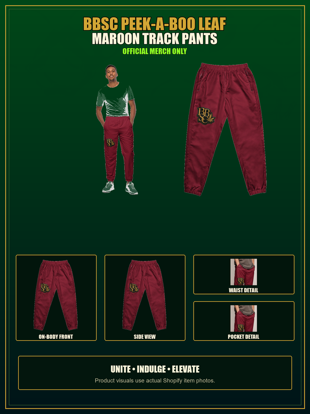 BBSC Peek-a-Boo Leaf Maroon Track Pants authentic product presentation