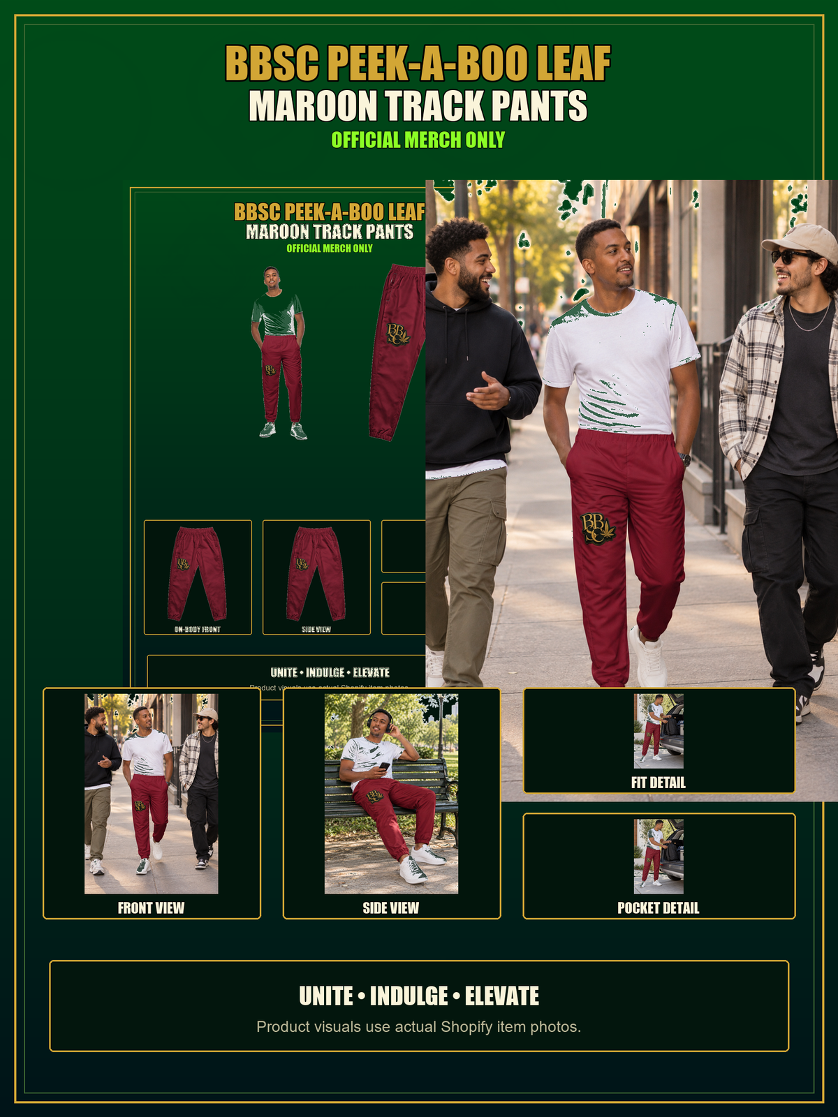 BBSC Peek-a-Boo Leaf Track Pants — Maroon authentic BBSC product presentation