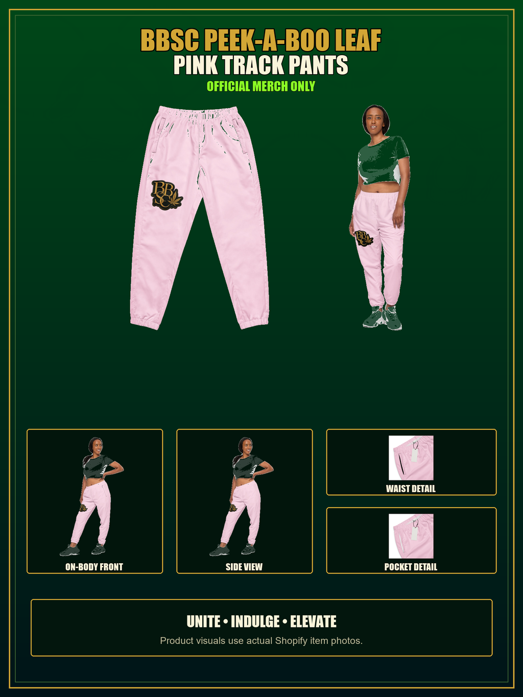 BBSC Peek-a-Boo Leaf Pink Track Pants authentic product presentation