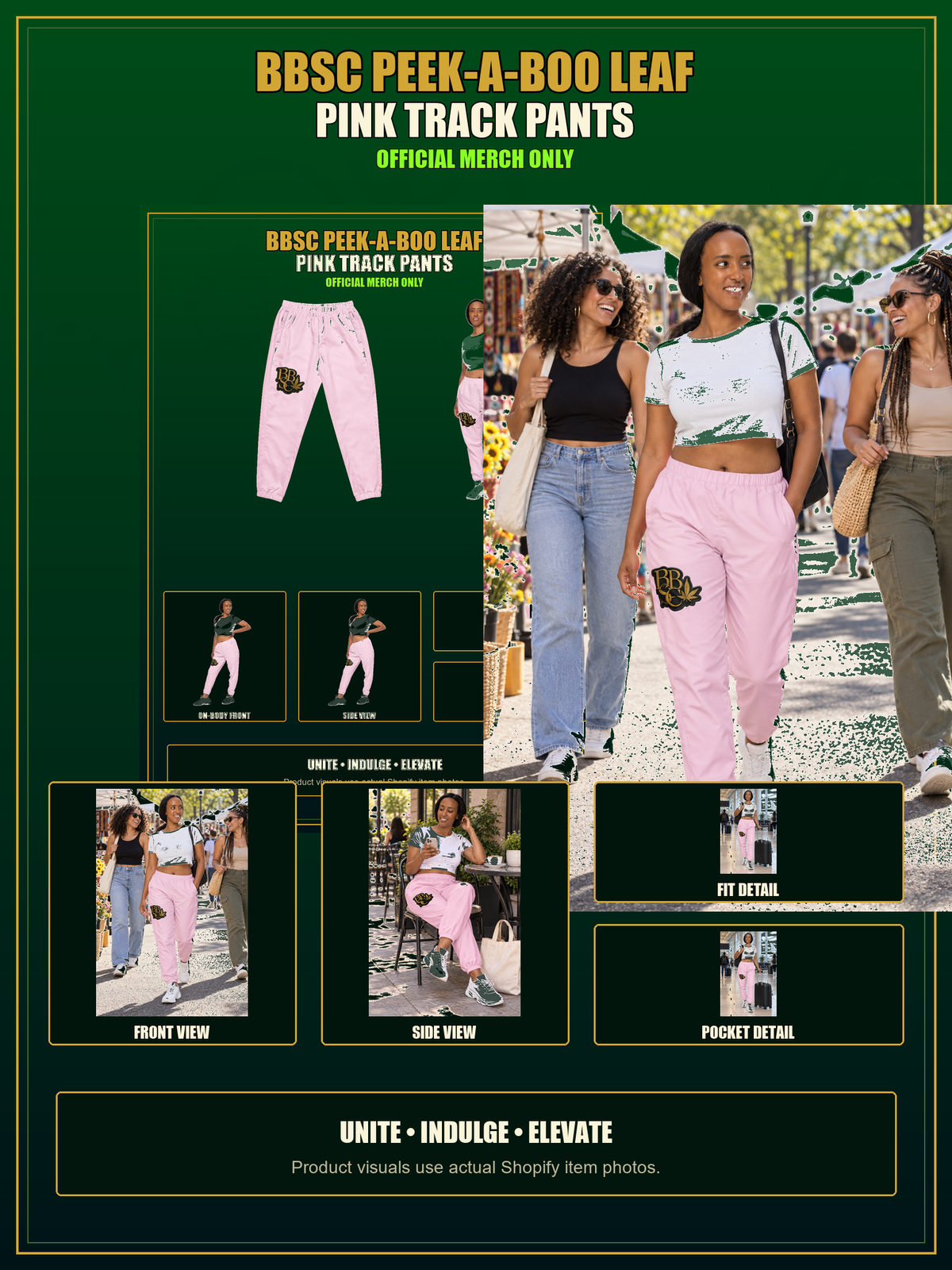 Pink track pants — product presentation