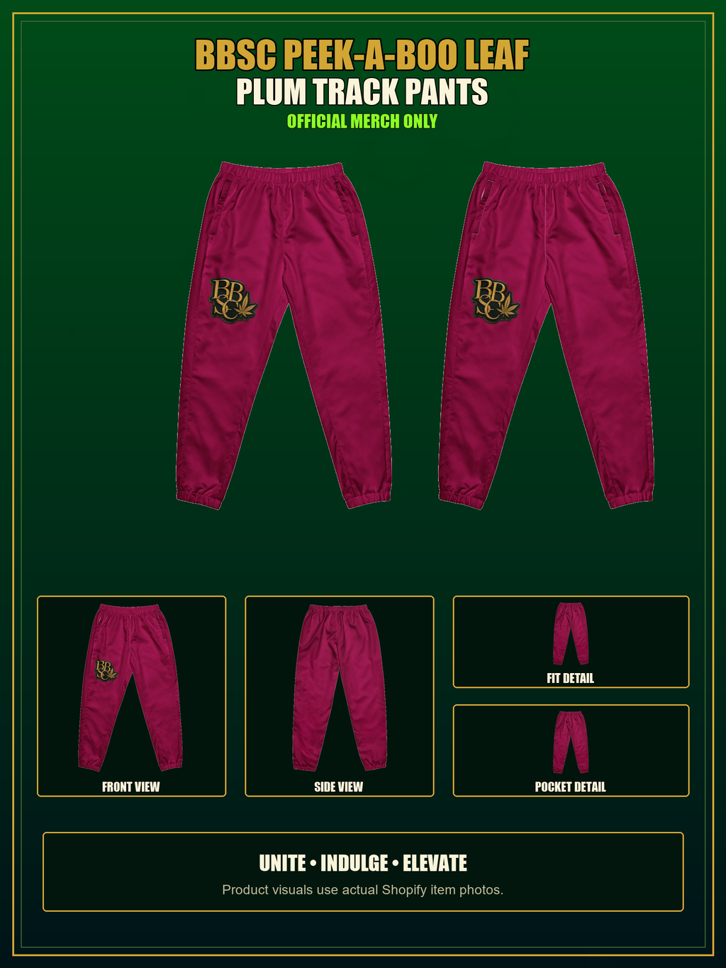 BBSC Peek-a-Boo Leaf Track Pants — Plum authentic BBSC product presentation