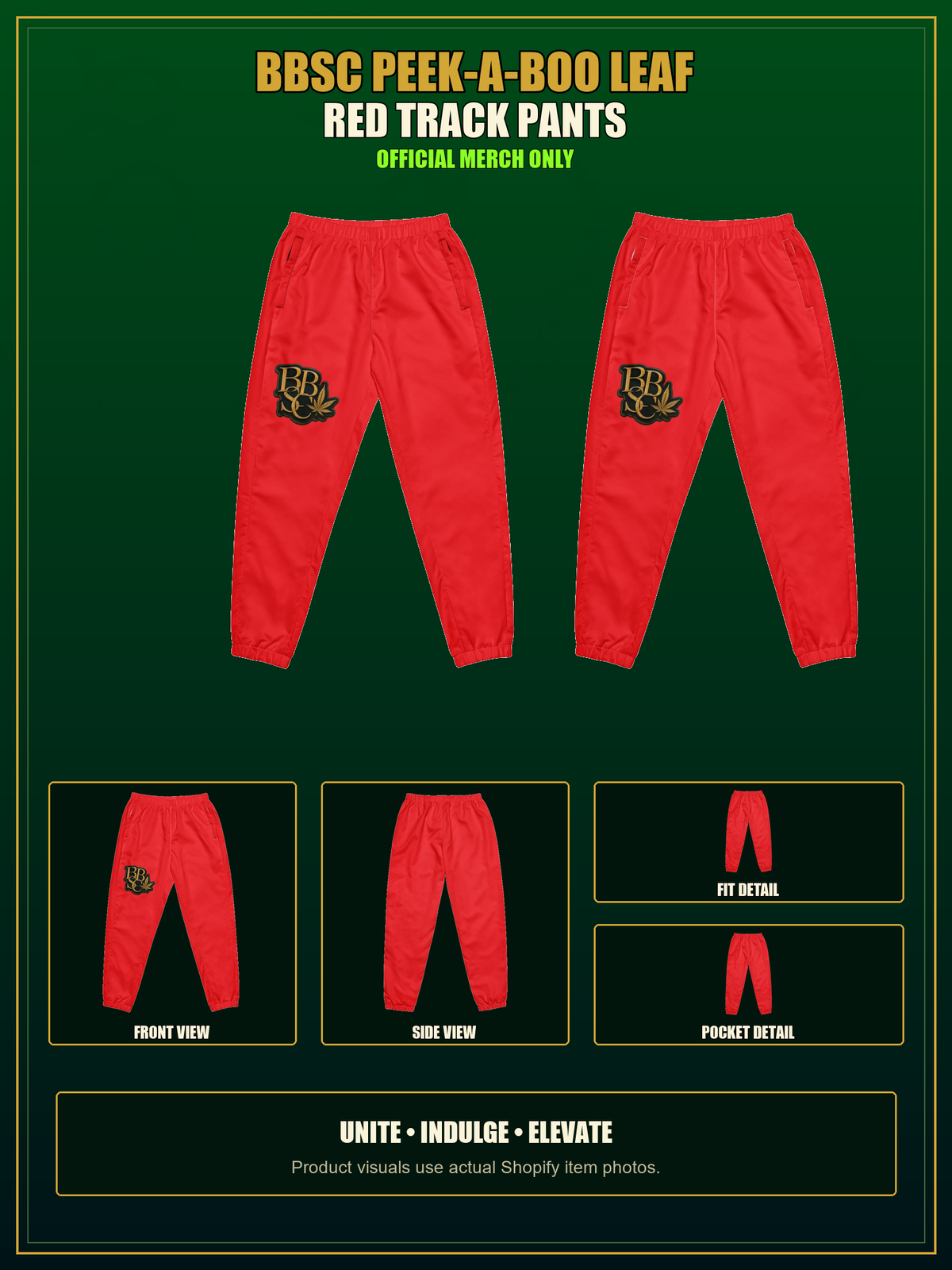BBSC Peek-a-Boo Leaf Track Pants — Red authentic BBSC product presentation