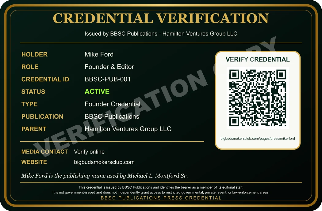 Back of Mike Ford BBSC Publications press credential showing active status and QR verification
