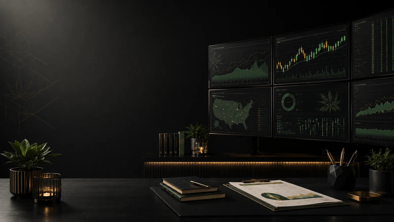 Market Board and Green Tape artwork for cannabis stock and ETF tracking