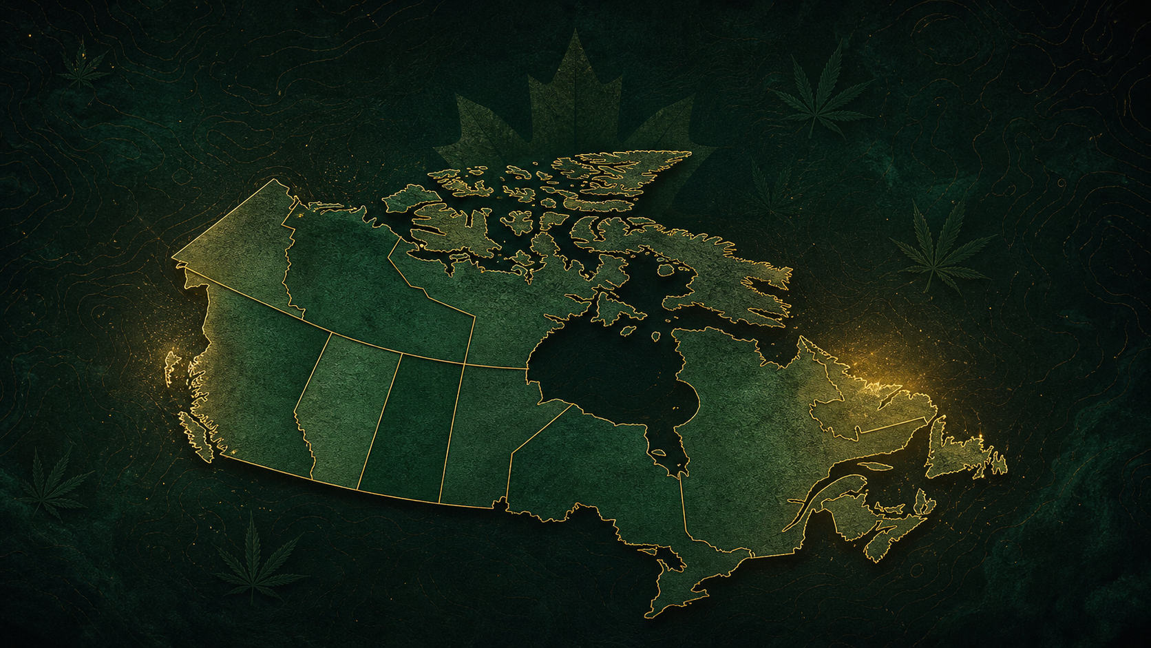 Canada Legal Leaf map showing Canada in BBSC green and gold style