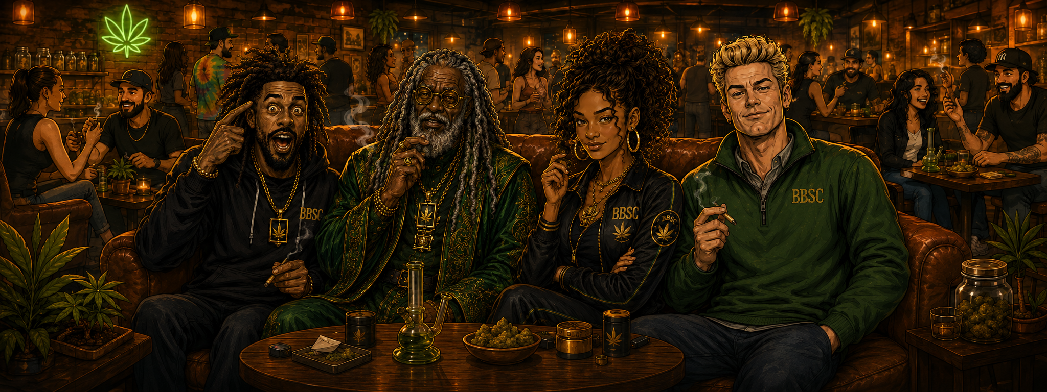 Big Bud Smoker's Club members gathered in a cannabis lounge