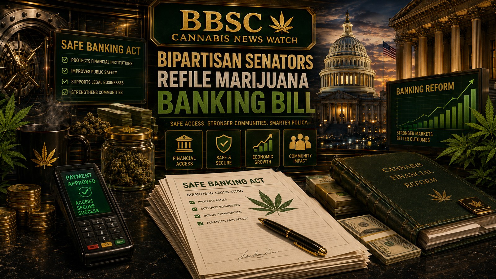 Bipartisan Senators Refile Marijuana Banking Bill As Federal Rescheduling Moves Forward