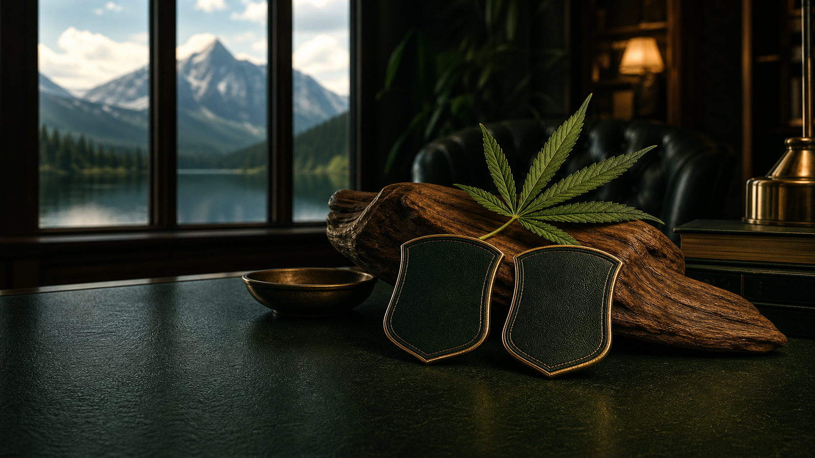 A dark emerald BBSC-inspired club setting overlooking a Canadian mountain lake